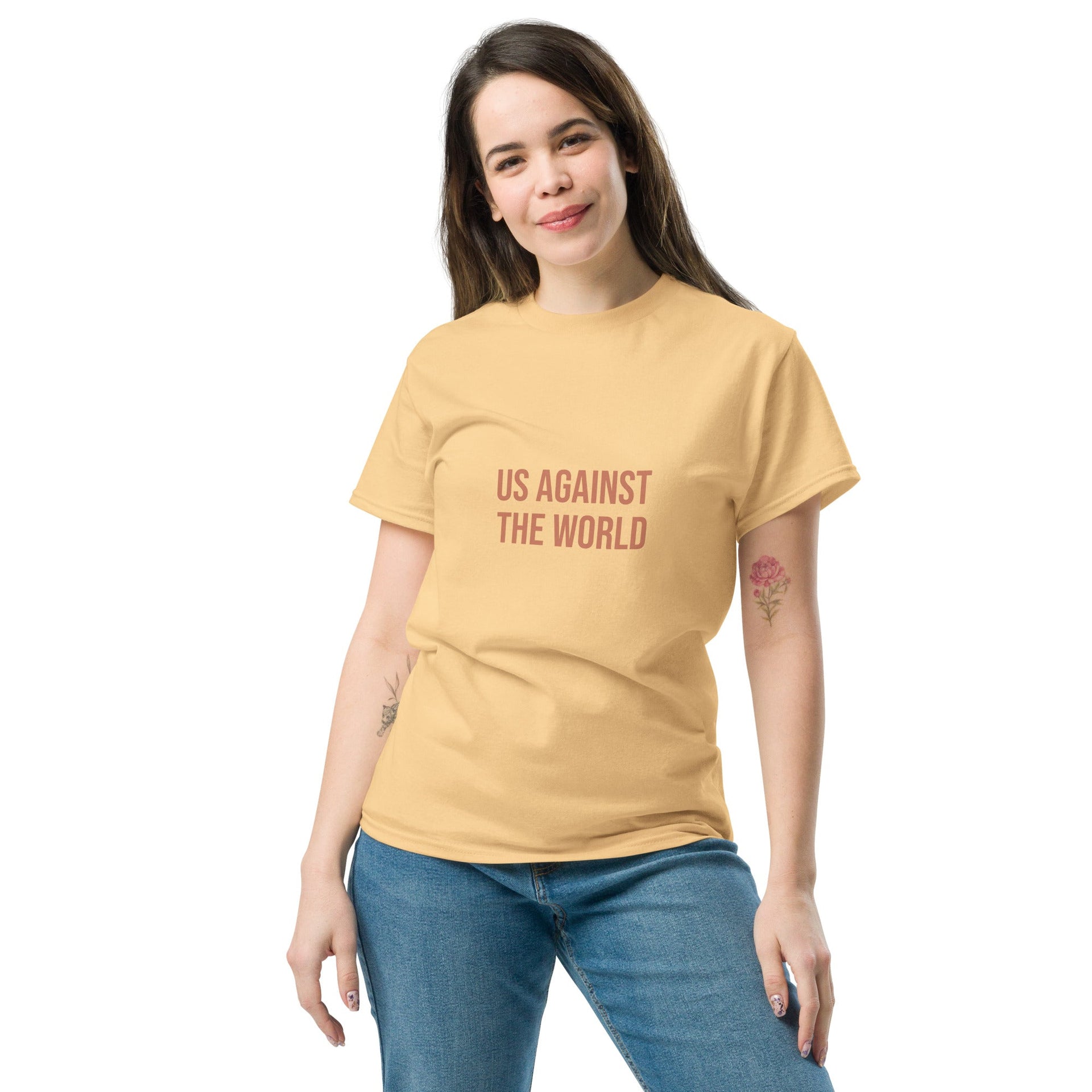 "Us Against the World" Classic T-Shirt – Cream Edition - THE LOVE EDIT